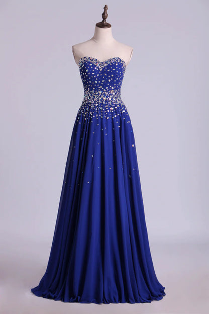 Party Dresses A Line Sweetheart Floor Length Dark Royal Blue Chiffon