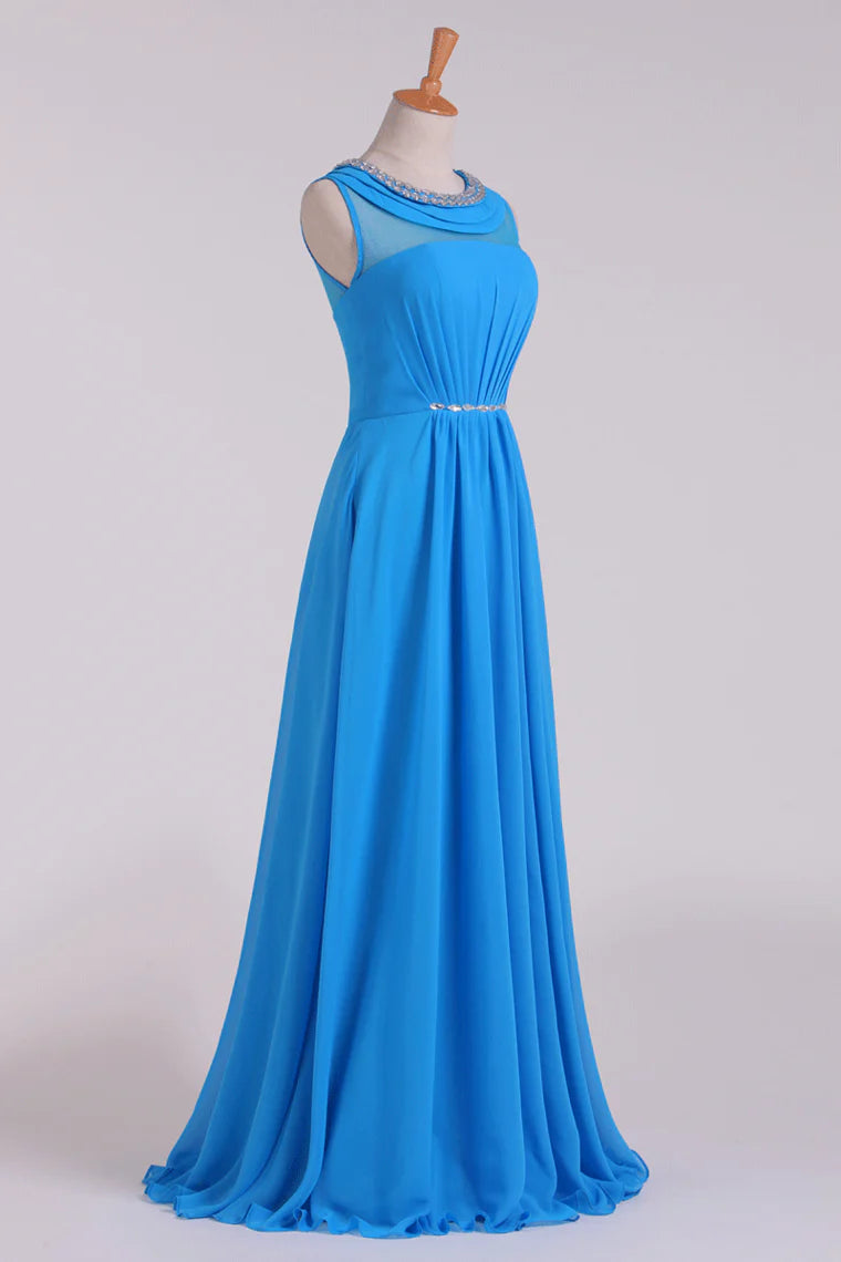 Party Dresses Scoop A Line Chiffon Beaded Floor Length