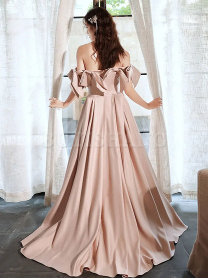 Buyishang Pink Long Prom Dresses Off Shoulder Long Formal Graduation Dresses Bridesmaid dress shop