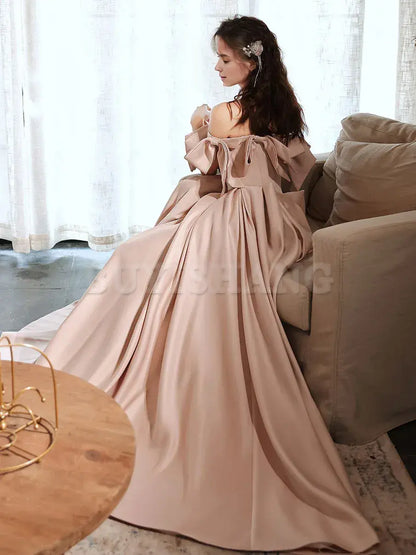 Buyishang Pink Long Prom Dresses Off Shoulder Long Formal Graduation Dresses Bridesmaid dress shop