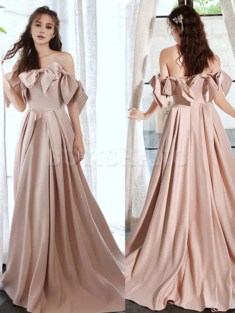 Buyishang Pink Long Prom Dresses Off Shoulder Long Formal Graduation Dresses Bridesmaid dress shop