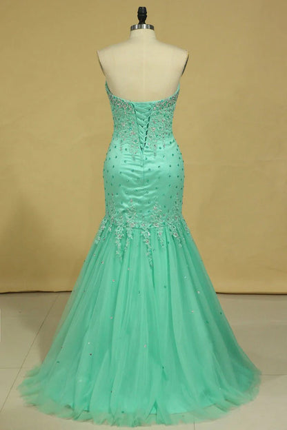 Plus Size Sweetheart Party Dresses Mermaid/Trumpet Floor Length Beaded Bodice Tulle