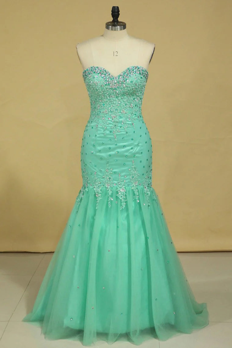 Plus Size Sweetheart Party Dresses Mermaid/Trumpet Floor Length Beaded Bodice Tulle