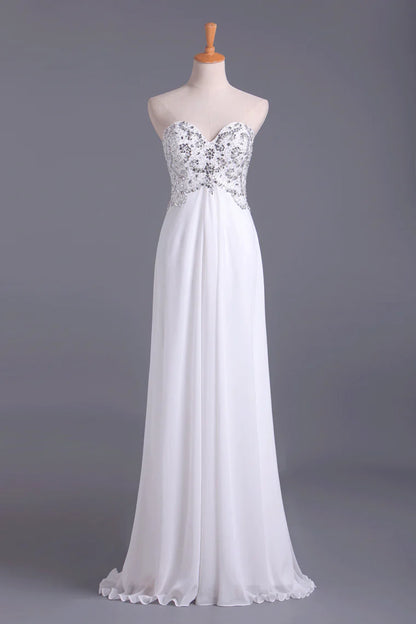 Popular Party Dresses Sweetheart Chiffon With Beading Floor Length White