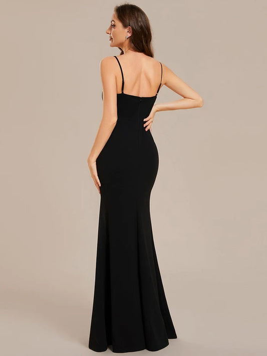 Simple Spaghetti Straps High Slit Bodycon Evening Dress with Rhinestone/Prom Dresses