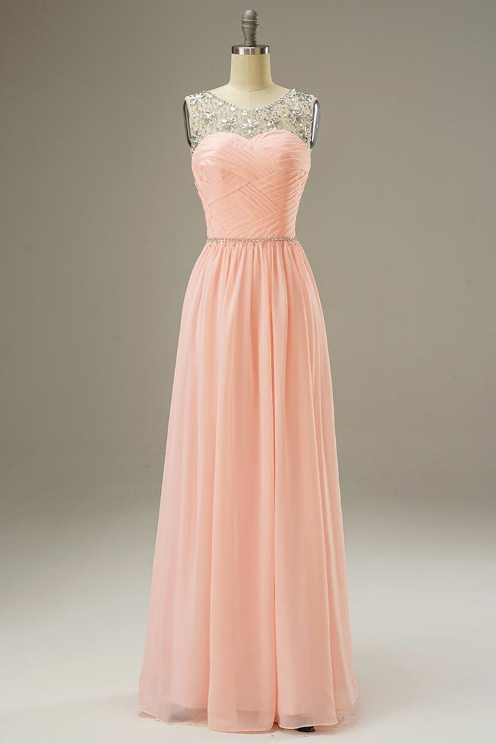 A Line Chiffon Long Dress with Beading