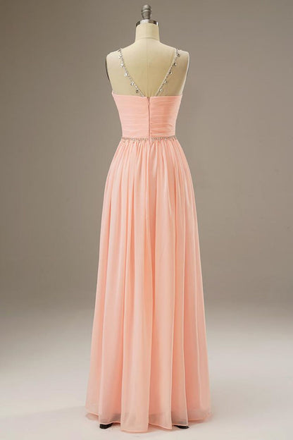 A Line Chiffon Long Dress with Beading