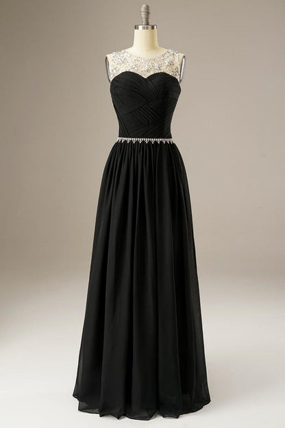 A Line Chiffon Long Dress with Beading