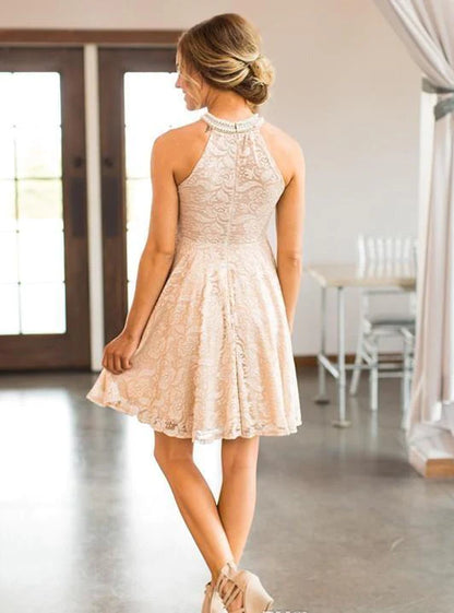 Short Lace Country Bridesmaids Dresses Halter Wedding Guest Dresses