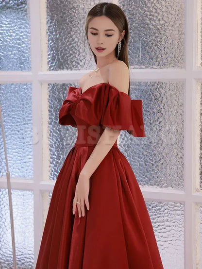 Buyishang Simple Aline Burgundy Satin Long Prom Dress Burgundy Evening Dress prom dresses shops