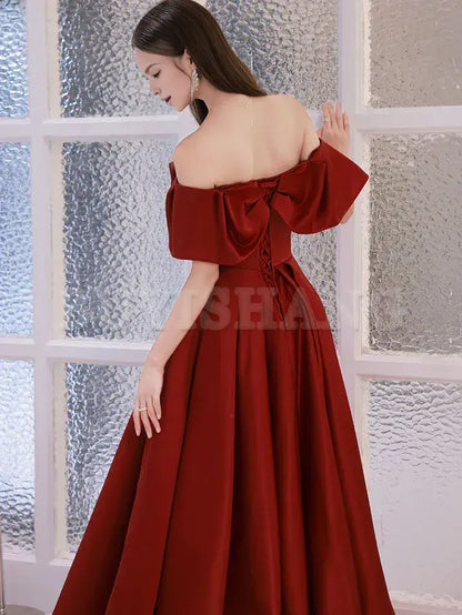 Buyishang Simple Aline Burgundy Satin Long Prom Dress Burgundy Evening Dress prom dresses shops