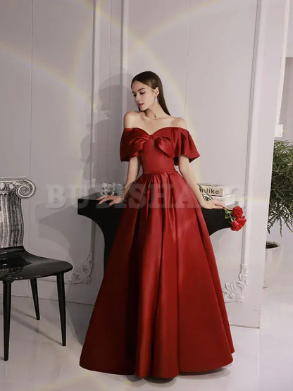 Buyishang Simple Aline Burgundy Satin Long Prom Dress Burgundy Evening Dress prom dresses shops