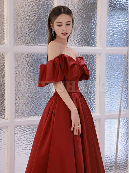 Buyishang Simple Aline Burgundy Satin Long Prom Dress Burgundy Evening Dress prom dresses shops