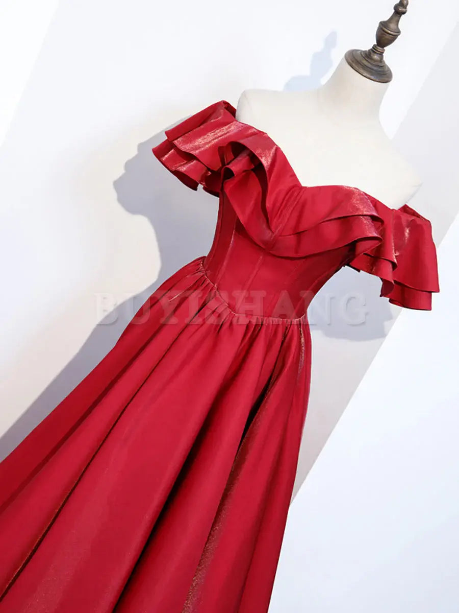 Buyishang Simple A line Satin Long Prom Dress Burgundy Bridesmaid Dresses Bridesmaid dress shop