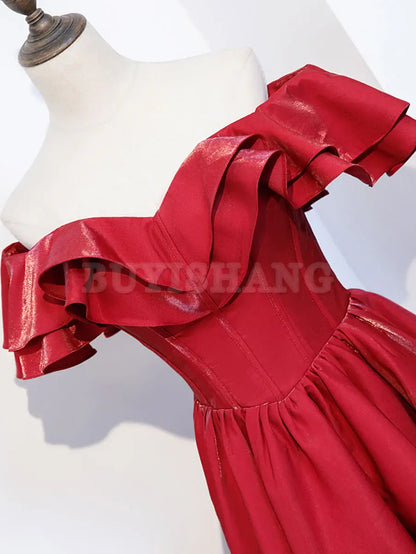 Buyishang Simple A line Satin Long Prom Dress Burgundy Bridesmaid Dresses Bridesmaid dress shop