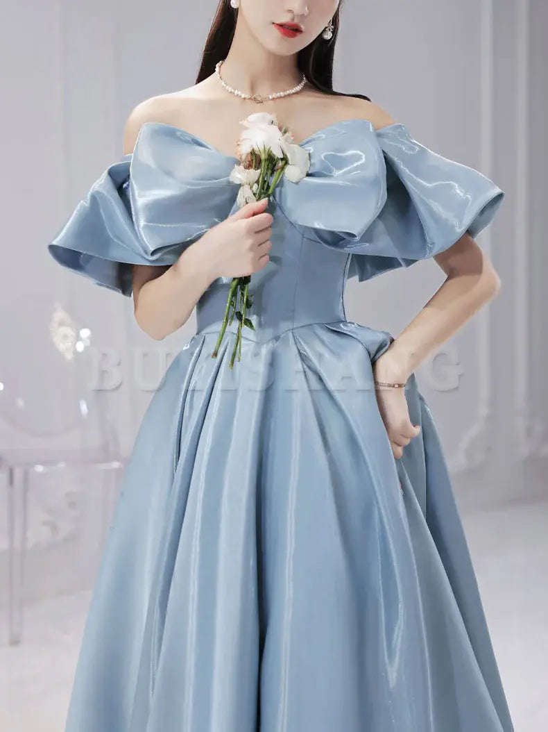 Buyishang Simple Blue Satin Long Prom Dress Blue Formal Graduation Dresses prom dresses shops