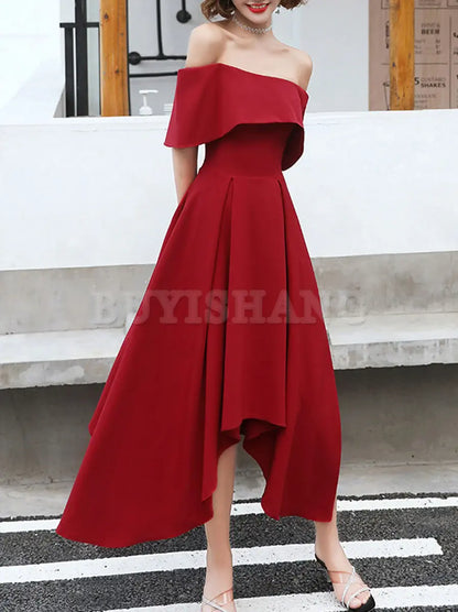 Buyishang Simple Burgundy Off Shoulder Prom Dresses Burgundy Homecoming Dresses Bridesmaid dress shop