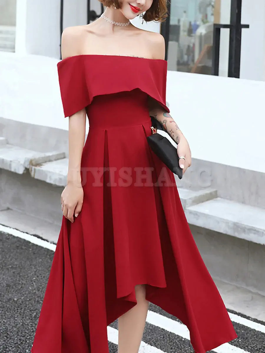 Buyishang Simple Burgundy Off Shoulder Prom Dresses Burgundy Homecoming Dresses Bridesmaid dress shop