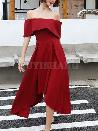 Buyishang Simple Burgundy Off Shoulder Prom Dresses Burgundy Homecoming Dresses Bridesmaid dress shop