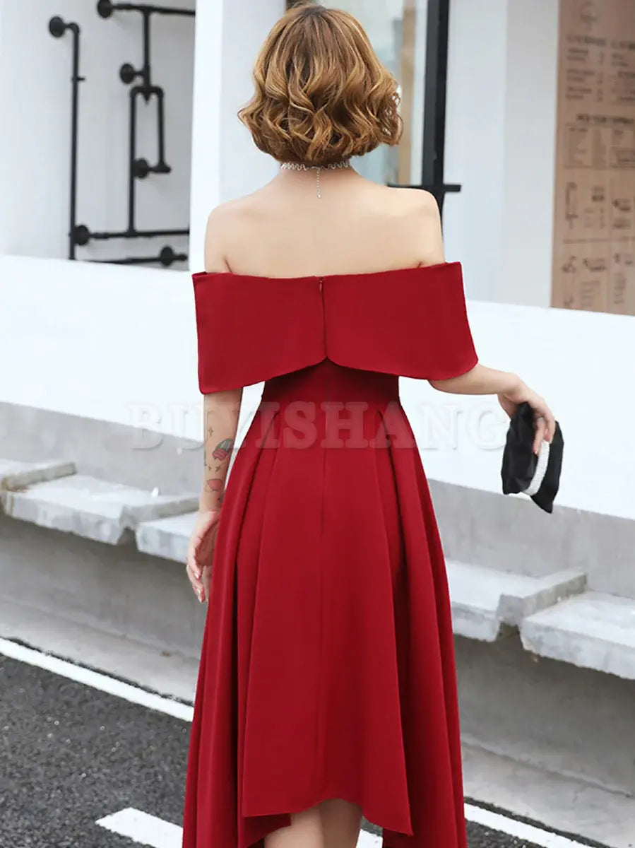 Buyishang Simple Burgundy Off Shoulder Prom Dresses Burgundy Homecoming Dresses Bridesmaid dress shop