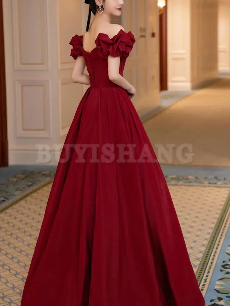 Buyishang Simple Burgundy Satin Long Prom Dress Burgundy Bridesmaid Dress prom dresses shops ﻿