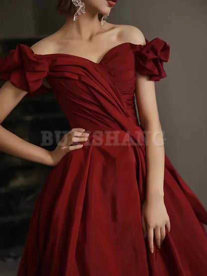 Buyishang Simple Burgundy Satin Long Prom Dress Burgundy Bridesmaid Dress prom dresses shops ﻿