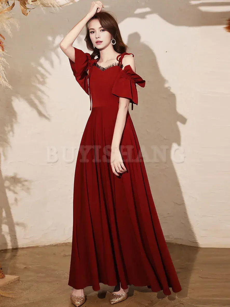 Buyishang Simple Burgundy Satin Long Prom Dress Burgundy Formal Dresses prom dresses shops