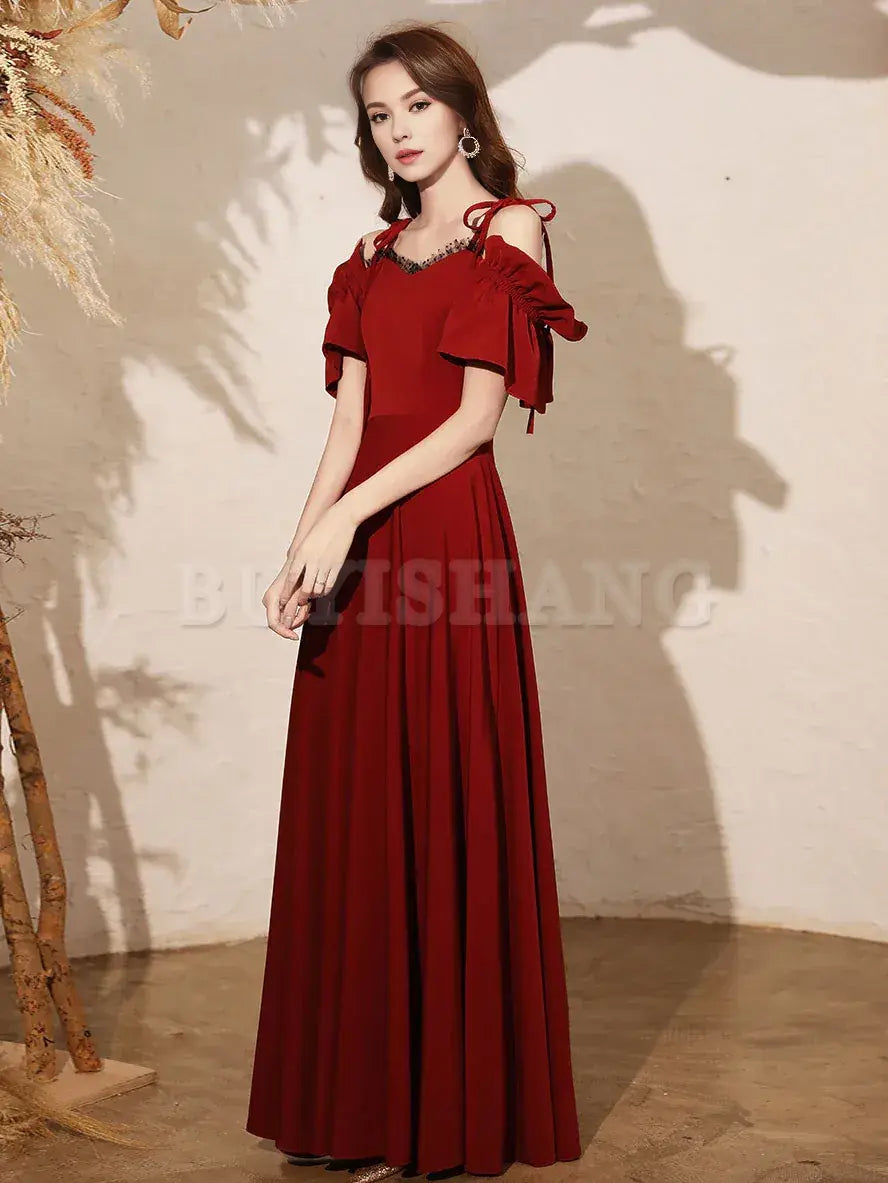 Buyishang Simple Burgundy Satin Long Prom Dress Burgundy Formal Dresses prom dresses shops