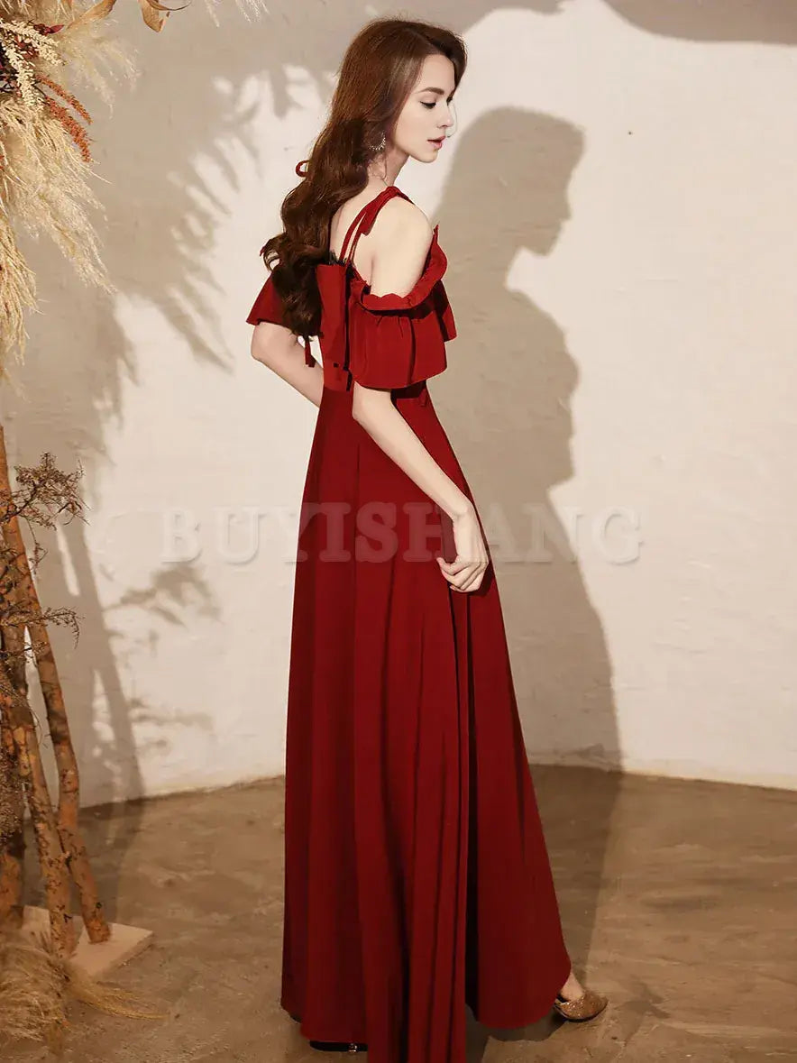 Buyishang Simple Burgundy Satin Long Prom Dress Burgundy Formal Dresses prom dresses shops