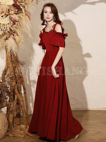 Buyishang Simple Burgundy Satin Long Prom Dress Burgundy Formal Dresses prom dresses shops