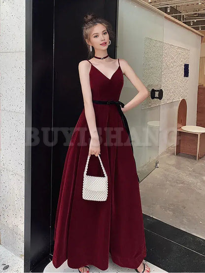 Buyishang Simple Burgundy Velvet Long Prom Dresses Burgundy Long Formal Graduation Dresses Bridesmaid dress shop