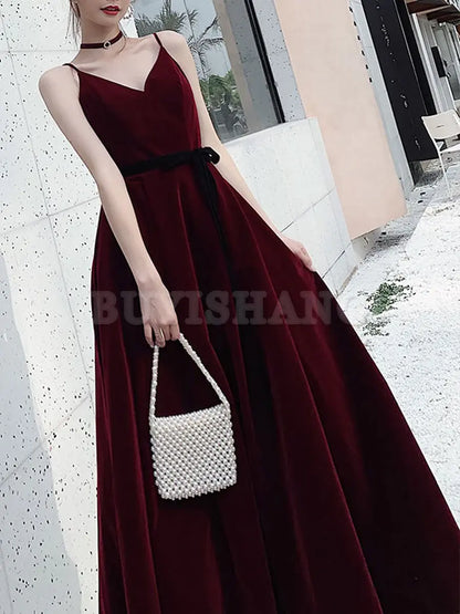 Buyishang Simple Burgundy Velvet Long Prom Dresses Burgundy Long Formal Graduation Dresses Bridesmaid dress shop