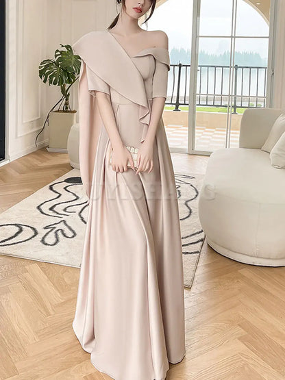 Buyishang Simple Champagne A line Long Prom Dress Champagne Bridesmaid Dresses prom dresses shops