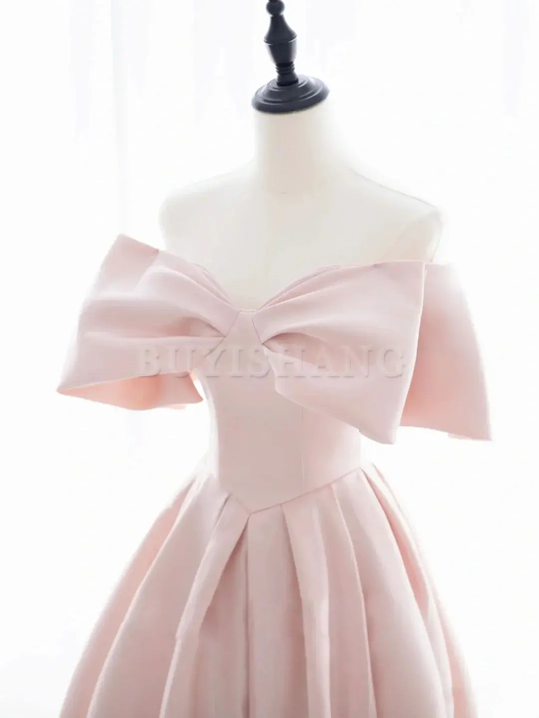 Buyishang Simple Pink Satin Long Prom Dresses Pink Bridesmaid Dresses prom dresses shops