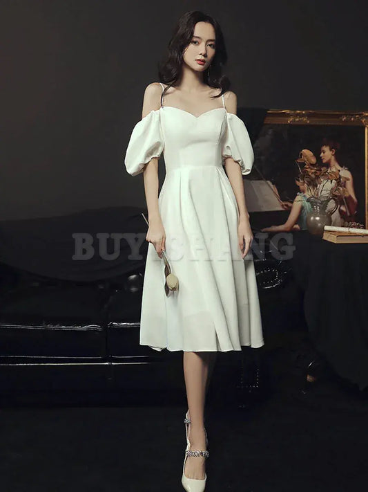 Buyishang Simple Sweetheart Neck Short Prom Dress White Bridesmaid Dresses Bridesmaid dress shop