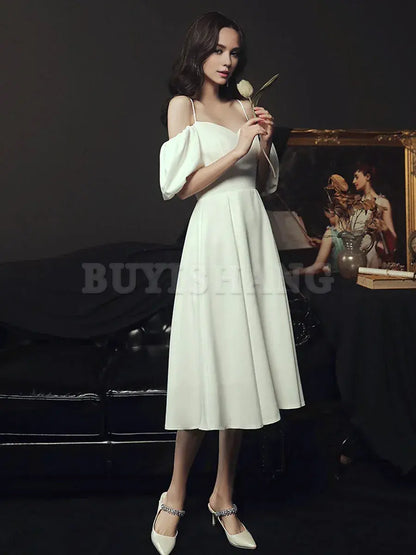 Buyishang Simple Sweetheart Neck Short Prom Dress White Bridesmaid Dresses Bridesmaid dress shop