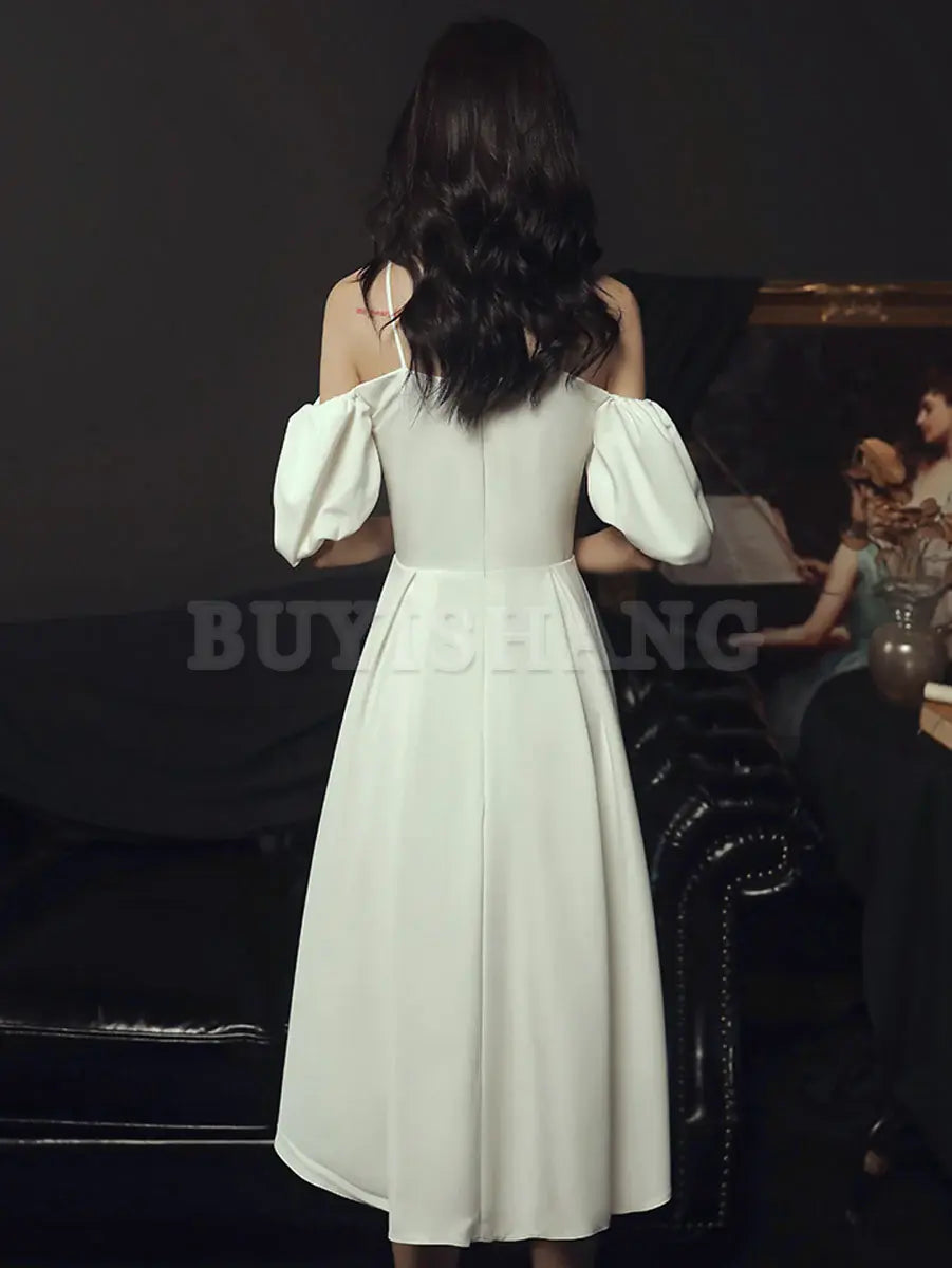 Buyishang Simple Sweetheart Neck Short Prom Dress White Bridesmaid Dresses Bridesmaid dress shop