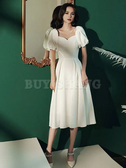 Buyishang Simple Sweetheart Neck Short Prom Dress White Bridesmaid Dresses Bridesmaid dress shop