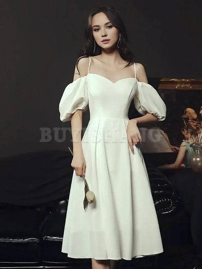 Buyishang Simple Sweetheart Neck Short Prom Dress White Bridesmaid Dresses Bridesmaid dress shop