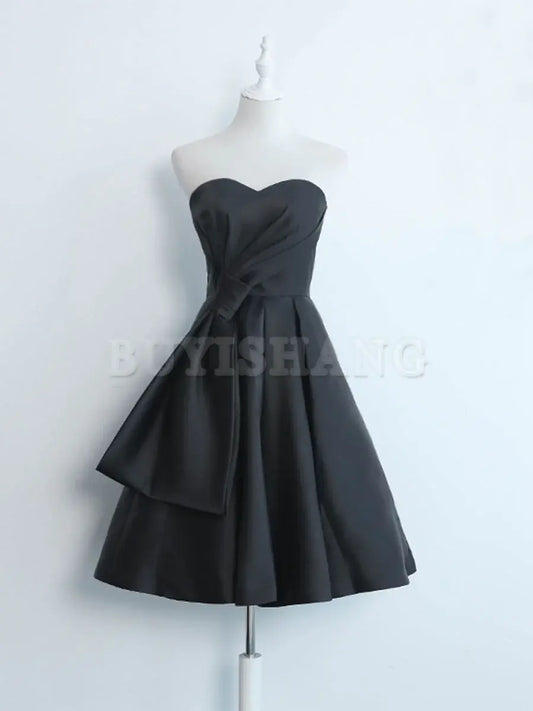 Buyishang Simple Sweetheart Satin Short Black Prom Dress Black Homecoming Dresses prom dresses shops ﻿