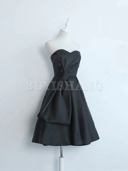 Buyishang Simple Sweetheart Satin Short Black Prom Dress Black Homecoming Dresses prom dresses shops ﻿