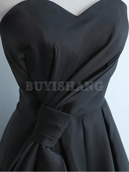 Buyishang Simple Sweetheart Satin Short Black Prom Dress Black Homecoming Dresses prom dresses shops ﻿