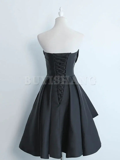 Buyishang Simple Sweetheart Satin Short Black Prom Dress Black Homecoming Dresses prom dresses shops ﻿