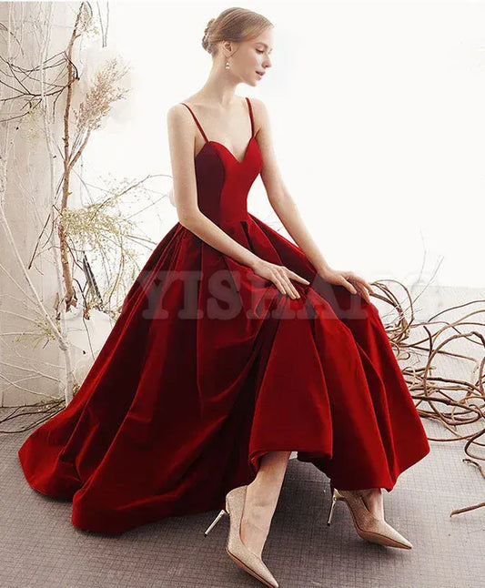 Buyishang Simple sweetheart satin burgundy prom dress burgundy evening dress prom dress in store