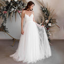 Buyishang A-Line Tulle Spaghetti Straps Wedding Dresses With Lace Appliques