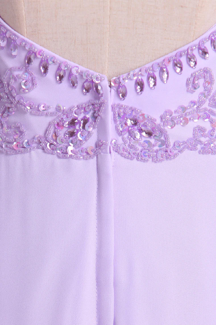 Spaghetti Straps Beaded Bodice A-Line Chiffon Party Dresses