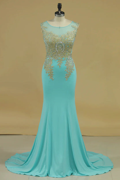 Mermaid Party Dresses With Applique Sleeveless Sweep Train