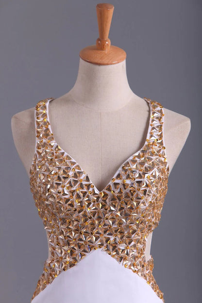 Party Dresses Open Back Sheath/Column With Golden Beading Chiffon