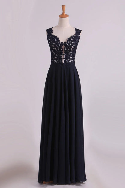 Party Dresses With Applique And Beads Open Back A Line Chiffon