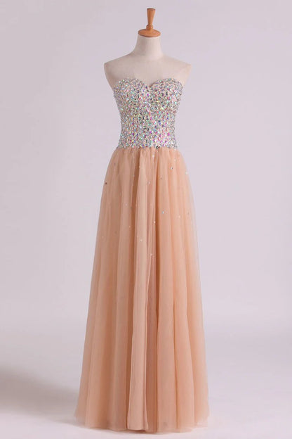 A-Line Party Dress With Colorful Rhinestone Beaded Bodice Tulle